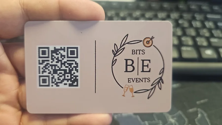 The BITS Events business card, showing the logo and a QR code